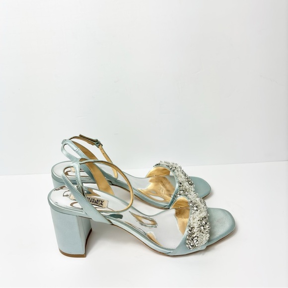 BADGLEY MISCHKA CLARA WOMEN SANDAL HEELS SATIN BLUE SIZE 10 - Picture 3 of 9